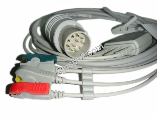 Nihon Kohden สายเคเบิลชิ้นเดียว 11 ชิ้นกับ leadwires 3 ดวง lead.jpg Nihon Kohden 11pin one piece cable with 3-lead leadwires.jpg
