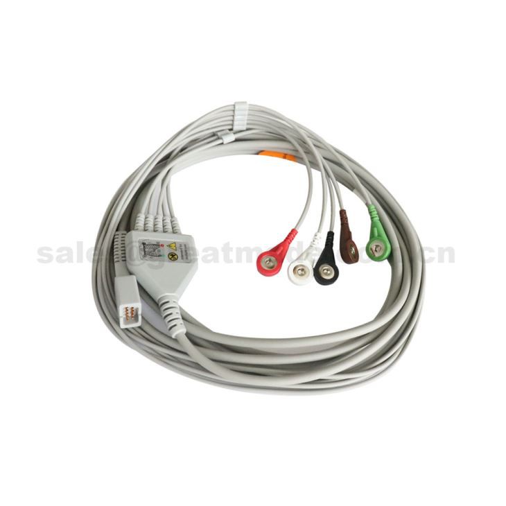 เข้ากันได้กับ MEK MP1000, MP600, MP500, One Piece ECG สายเคเบิลผู้ป่วยพร้อมตะกั่ว Leadwires 5-Lead สำหรับการตรวจสอบผู้ป่วย