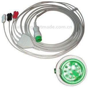 สาย ECG Mindray 12pin One Piece พร้อมสายตะกั่ว, 3-lead, 5ld, snap