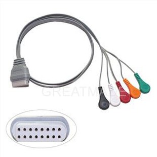 Holter เครื่องบันทึกสายเคเบิลผู้ป่วย ECG 16 พิน 5 นํา Snap 4.0 IEC มาตรฐานเข้ากันได้กับเครื่องบันทึก Edan Holter SE-2003 2012